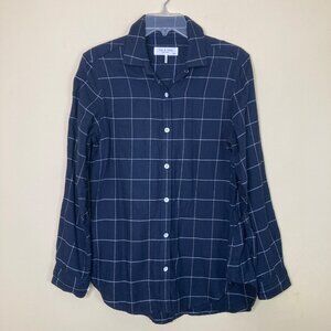 Rag & Bone Quinn Plaid Shirt Womens XS Windowpane Blue White Flannel Button Down